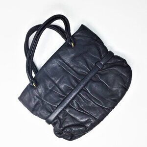 Vintage Black Leather Satchel Handbag Tote